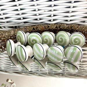 Ceramic Drawer Pulls, Whimsical 5 Striped & 5 Spiral Design. Set of 10